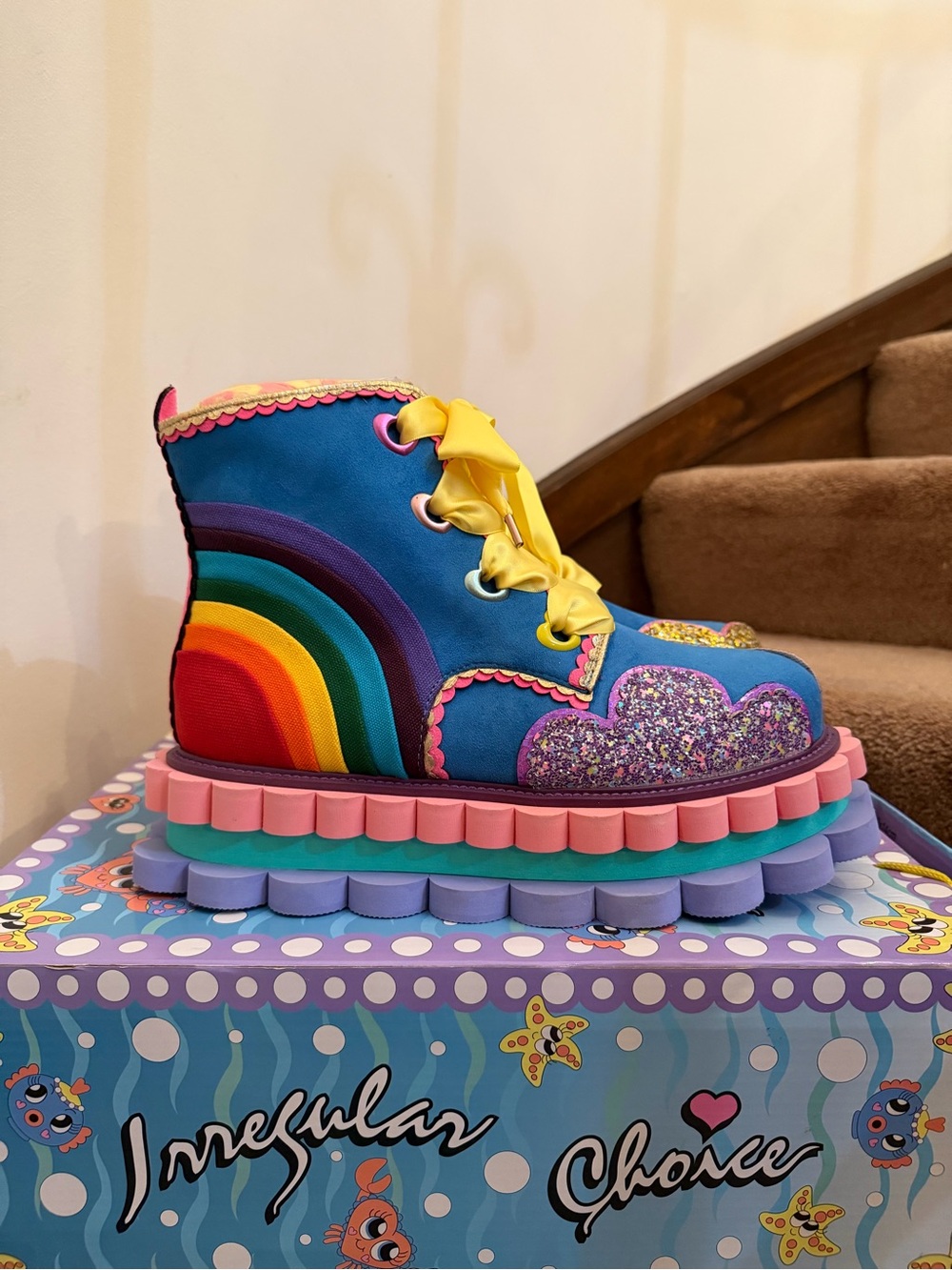 Irregular Choice Pot of Gold Rainbow Blue Sparkle Boots NEW Size 42 10 / 11